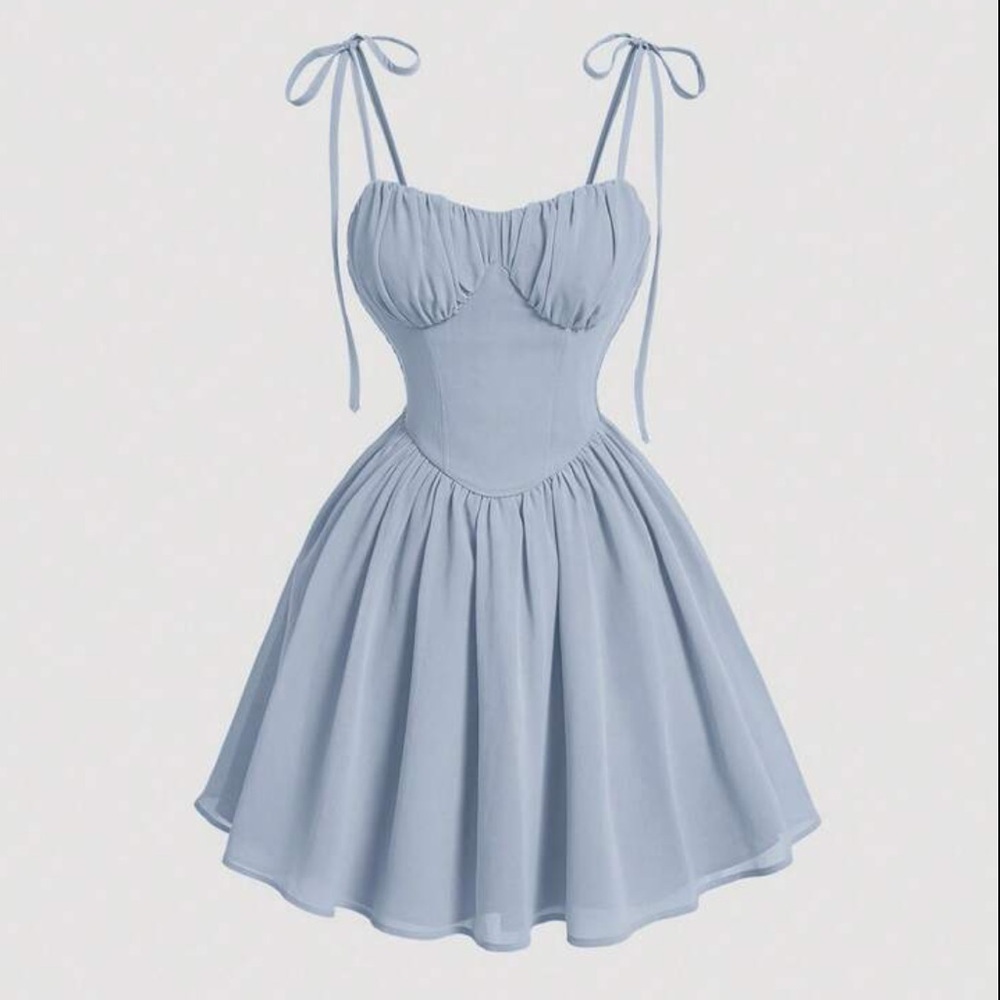 Blue Tie-Shoulder Soft Girl Coquette Milkmaid Fairy A-Line Mini Dress Small